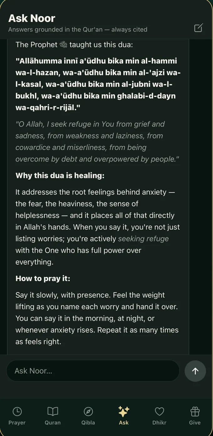 Ask Noor answering with a cited verse