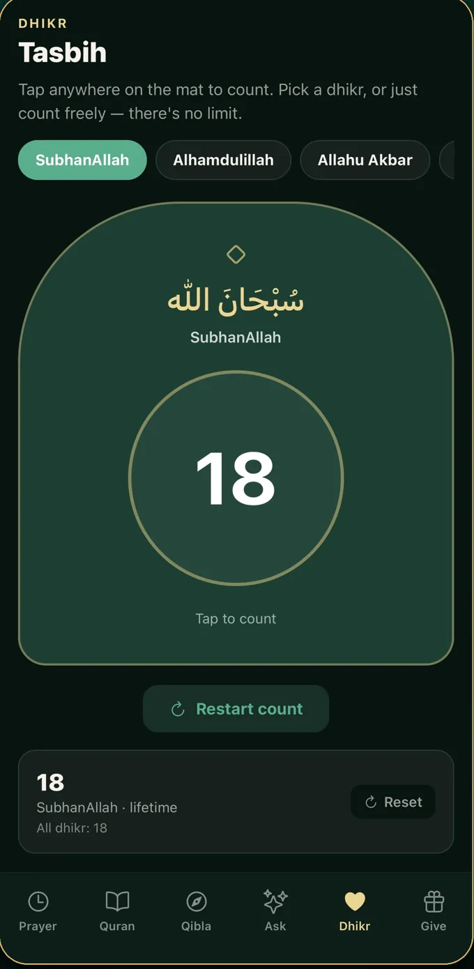Dhikr counter in Noor